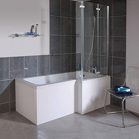 Milan Square Shower Bath - 1700mm inc. Double Hinged Screen + MDF Panel (RH) Large Image