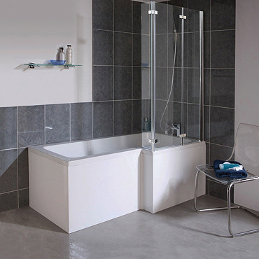 Milan Square Shower Bath - 1700mm Inc. Double Hinged Screen & MDF Panel Profile Large Image