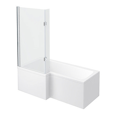 Milan Shower Bath - 1700mm L Shaped with Hinged Screen & Panel Feature Large Image