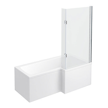 Milan Shower Bath - 1700mm L Shaped with Hinged Screen & Panel Feature Large Image