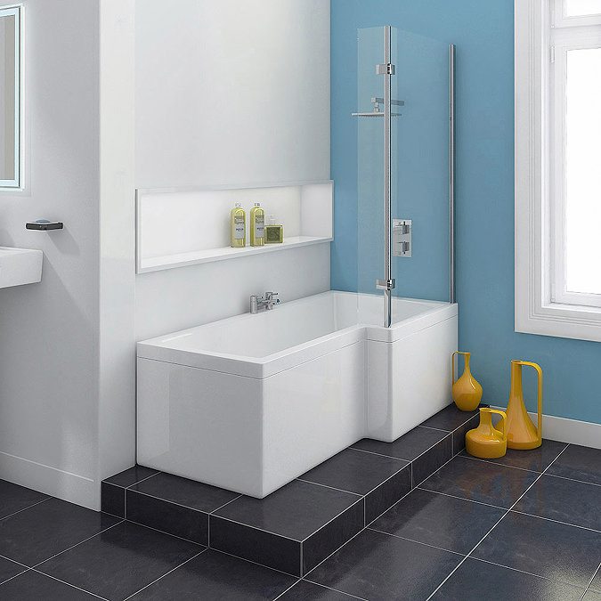 1700mm Square Shower Bath with Hinged Screen Feature Large Image