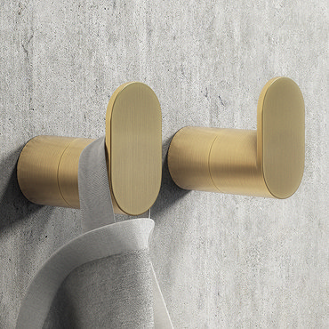 2 x Arezzo Brushed Brass Towel Hooks  Profile Large Image