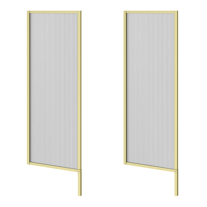2 x Arezzo Fluted Glass Brushed Brass Framed Urinal Partitions  Feature Large Image
