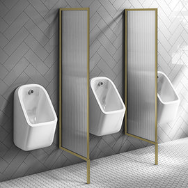 2 x Arezzo Fluted Glass Brushed Brass Framed Urinal Partitions Medium Image
