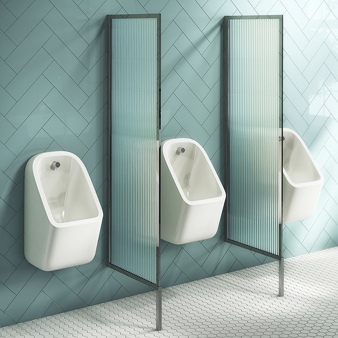 2 x Arezzo Fluted Glass Chrome Framed Urinal Partitions Large Image