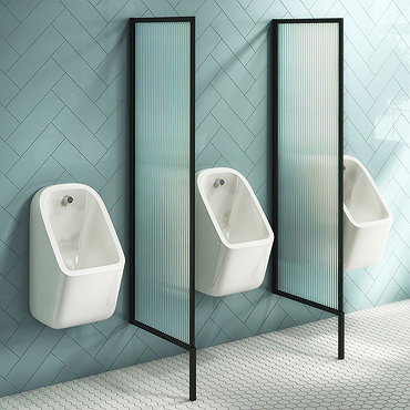 2 x Arezzo Fluted Glass Matt Black Framed Urinal Partitions  Profile Large Image