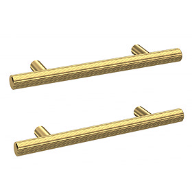 2 x Arezzo Industrial Style Knurled 'T' Bar Brushed Brass Handles (96mm Centres) Large Image