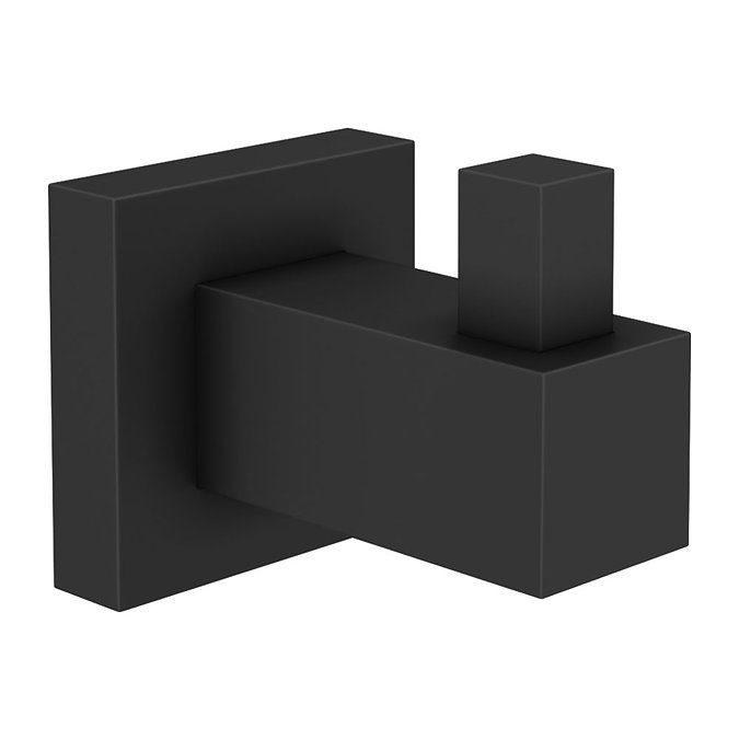 2 x Arezzo Matt Black Modern Square Robe Hooks  Profile Large Image