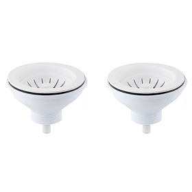 2 x Bower White Universal Kitchen Sink Basket Strainer Wastes