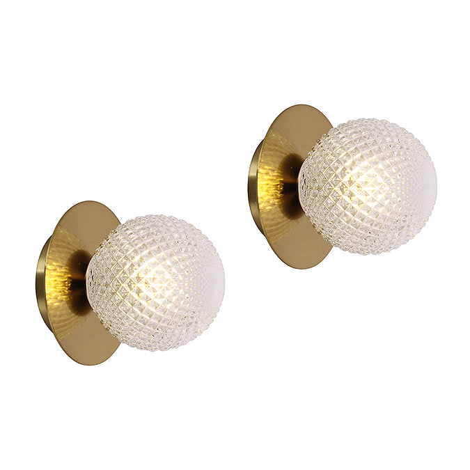 2 x Ellis & Co Antonio Brushed Brass/Crystal Cut Glass Globe Wall Light