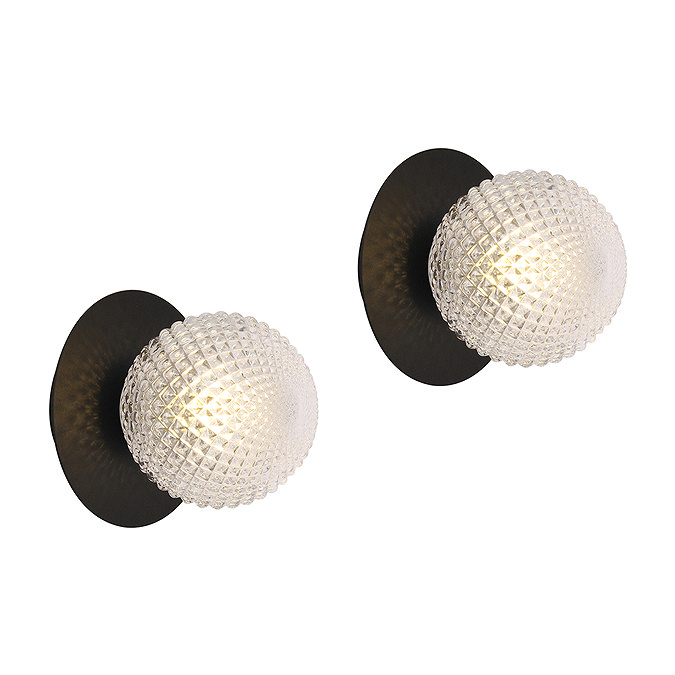 2 x Ellis & Co Antonio Matt Black/Crystal Cut Glass Globe Wall Light