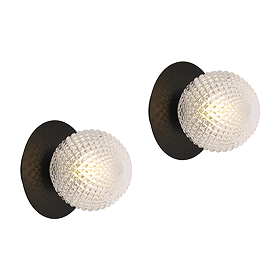 2 x Ellis & Co Antonio Matt Black/Crystal Cut Glass Globe Wall Light