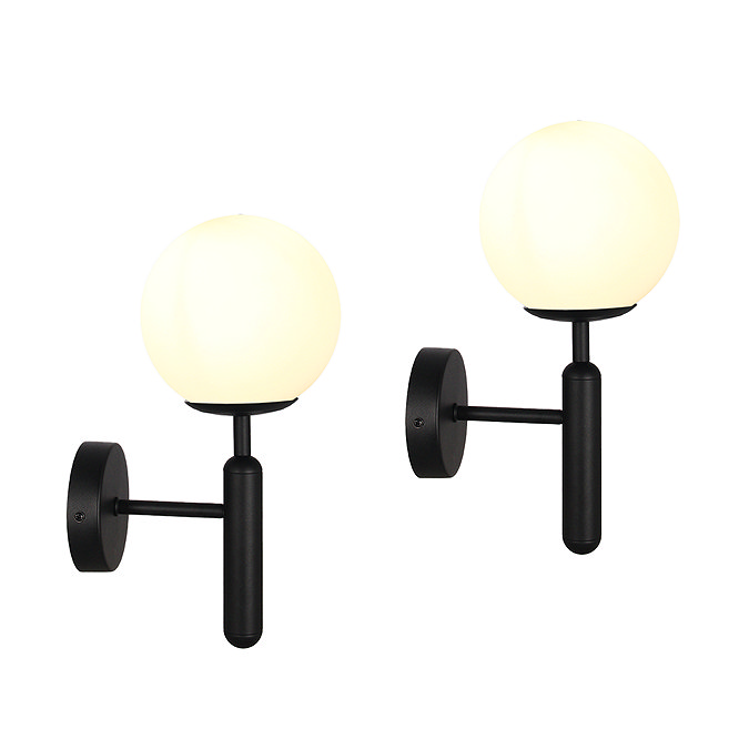 2 x Ellis & Co Carm Matt Black/Opal Glass Wall Light