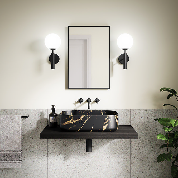 2 x Ellis & Co Carm Matt Black/Opal Glass Wall Light