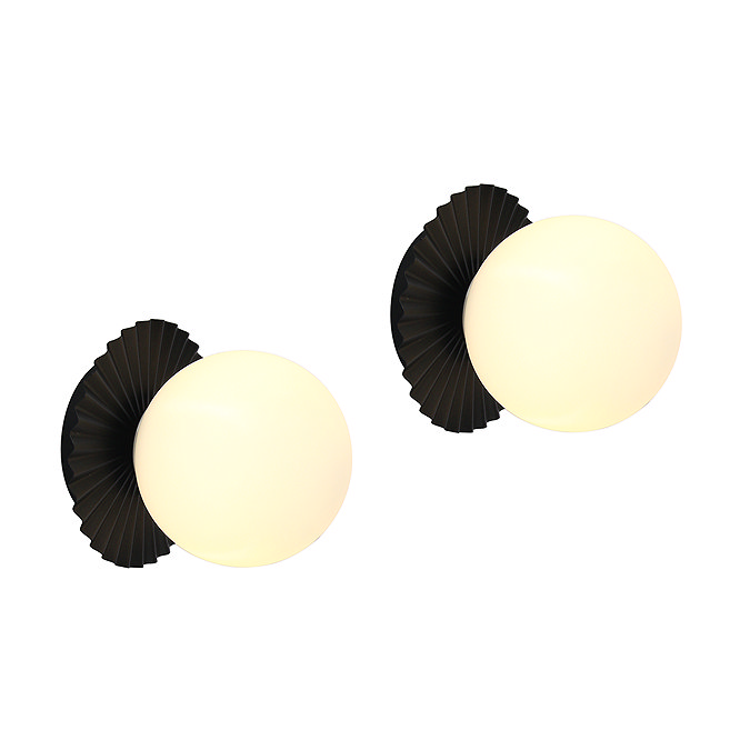 2 x Ellis & Co Paulie Matt Black/Opal Glass Pleated Globe Wall Light