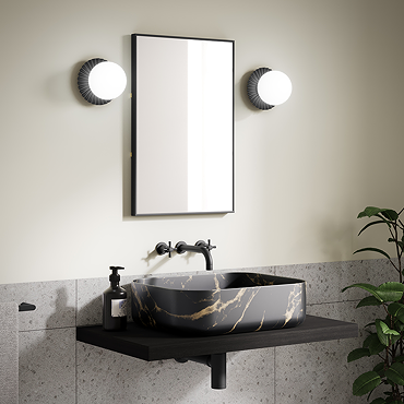 2 x Ellis & Co Paulie Matt Black/Opal Glass Pleated Globe Wall Light