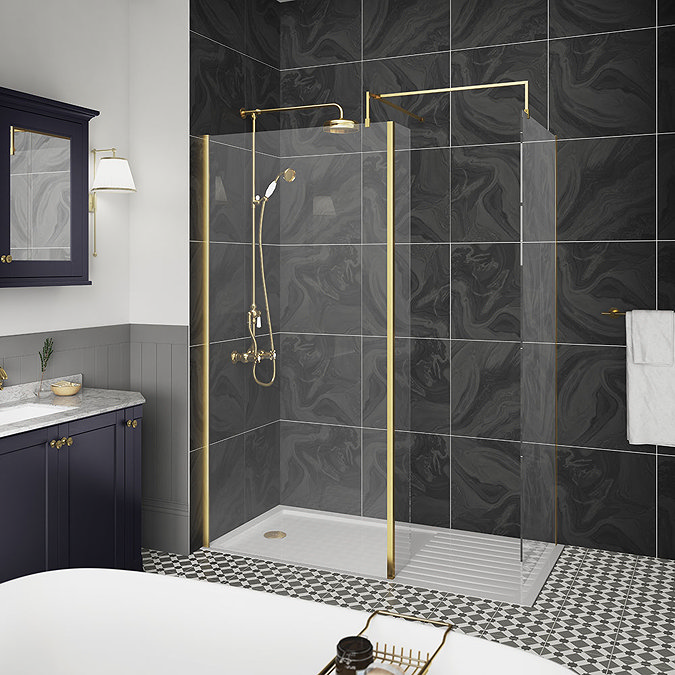 2 x Hudson Reed Brushed Brass Square Fixed Wet Room Support Arms for 8mm Glass  Feature Large Image