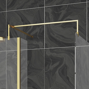 2 x Hudson Reed Brushed Brass Square Fixed Wet Room Support Arms for 8mm Glass  Profile Large Image