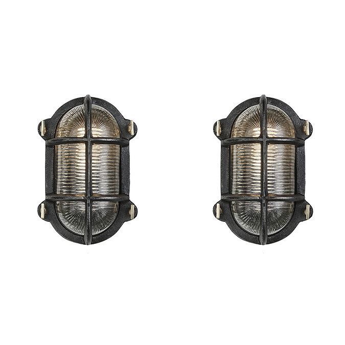 2 x Industville 6" Bulkhead Outdoor & Bathroom Oval Light - Black Large Image