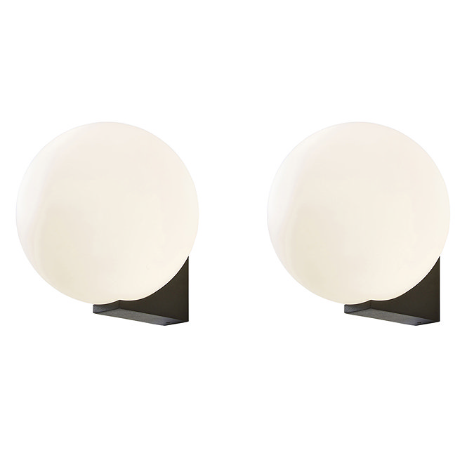2 x Revive Black Bathroom Wall Lights with Globe Shades Large Image