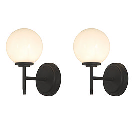 2 x Revive Matt Black Round Bathroom Wall Lights Large Image