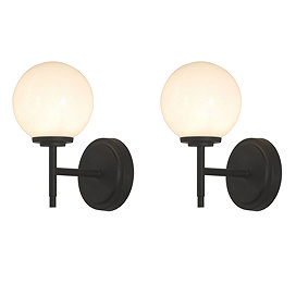 2 x Revive Matt Black Round Bathroom Wall Lights Large Image