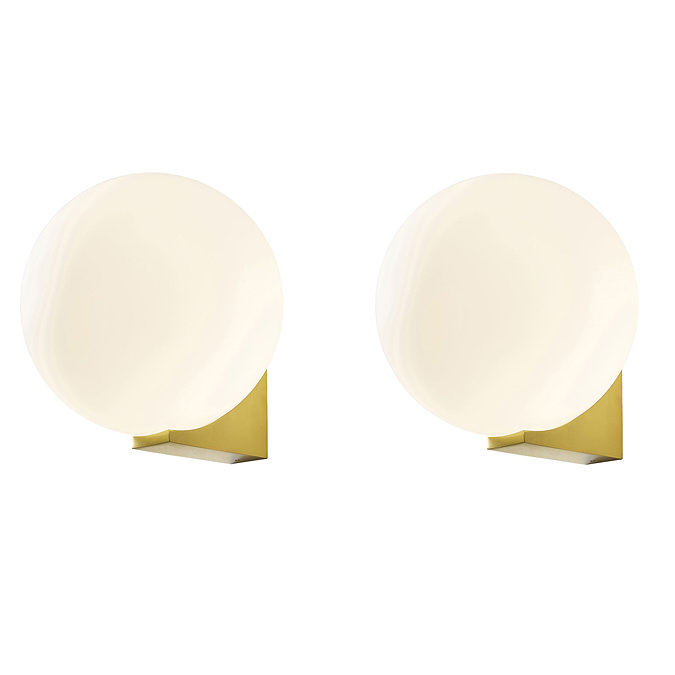 2 x Revive Satin Brass Bathroom Wall Lights with Globe Shades Large Image