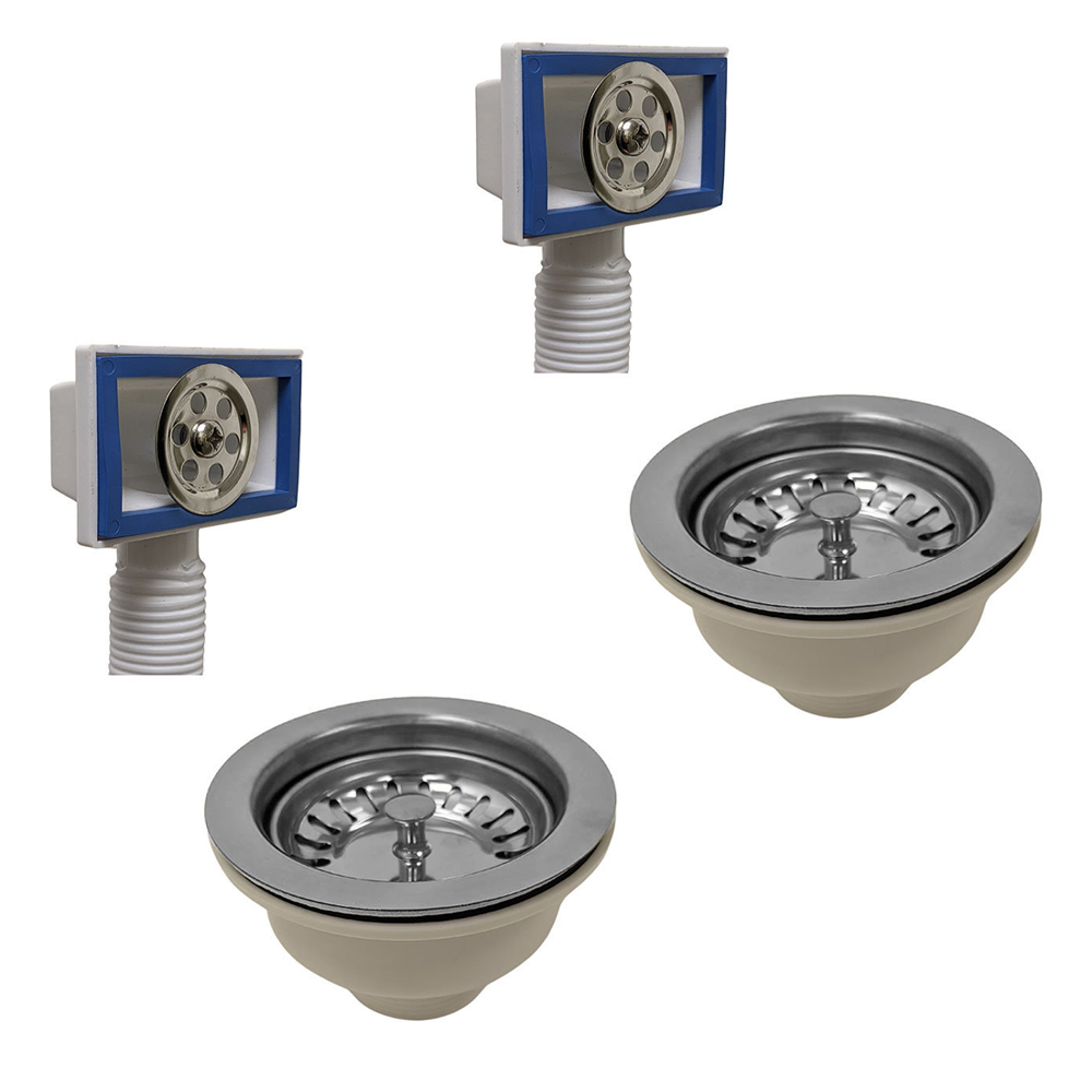 2 x Venice Chrome Basket Strainer Kitchen Sink Wastes with Round