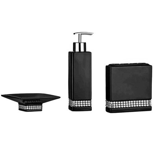 3 Piece Black Radiance Ceramic Bathroom Accessories Set - 3PC-RAD-BLK Large Image