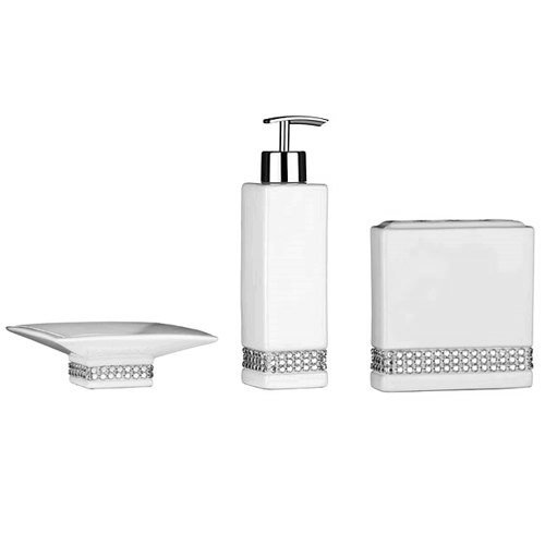 3 Piece White Radiance Ceramic Bathroom Accessories Set - 3PC-RAD-WHT Large Image