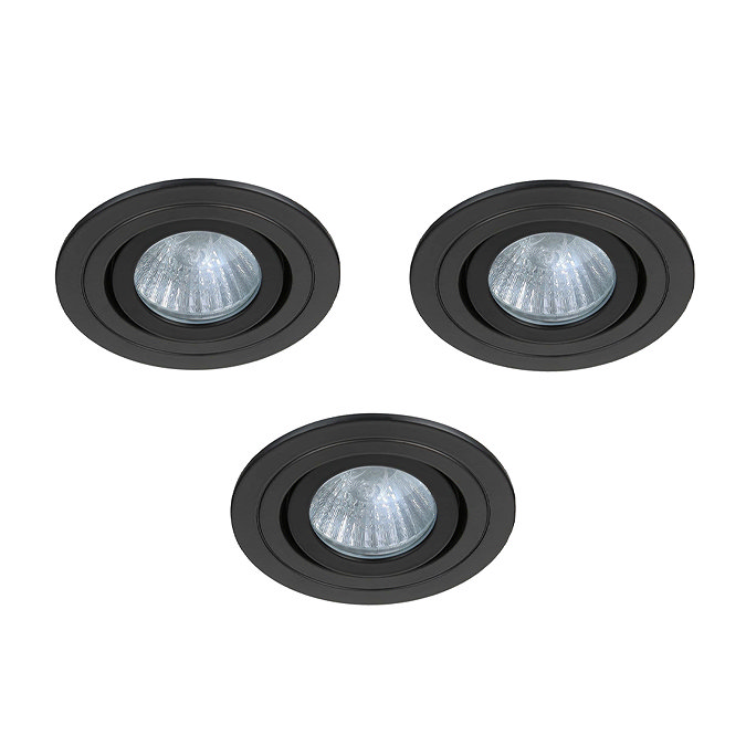 3 x Revive IP65 Matt Black Round Tiltable Bathroom Downlights