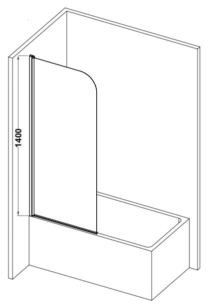 300 x 1400mm Mini Curved Pivot Bath Screen