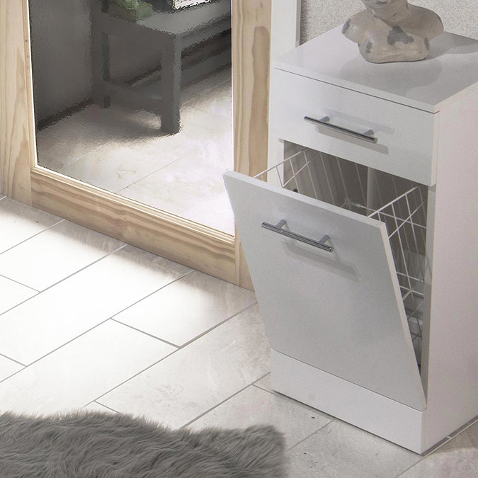 Alaska 350mm Deep Laundry Basket (High Gloss White - Depth 300mm) Profile Large Image