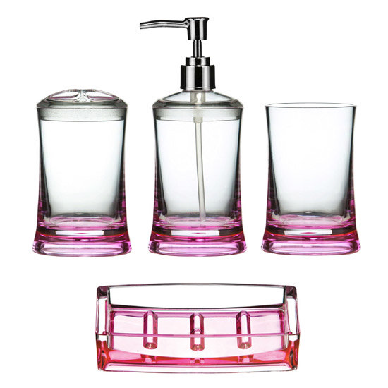 4 Piece Hot Pink/Clear Acrylic Bathroom Accessories Set Large Image