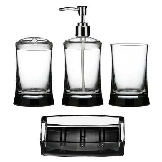 4 Piece Black/Clear Acrylic Bathroom Accessories Set Large Image