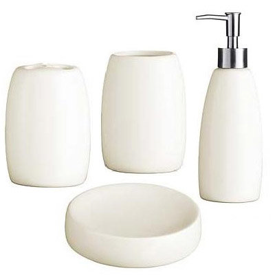 4 Piece Natural Stoneware Bathroom Accessories Set Large Image