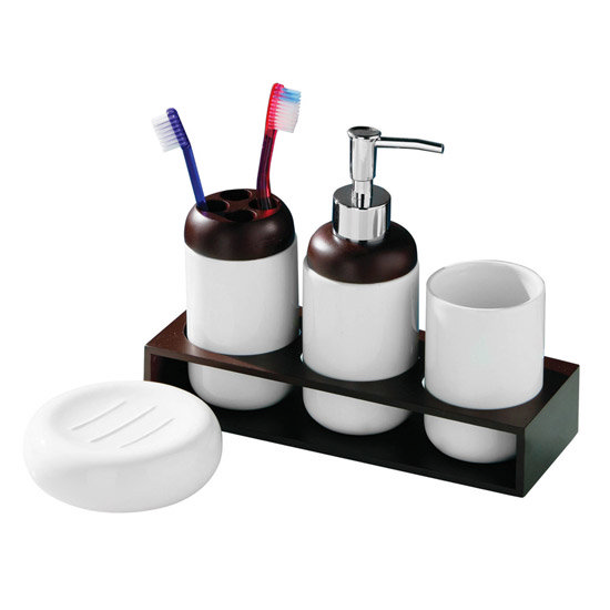 4 Piece Round Ceramic Bathroom Set - 1601231 Large Image