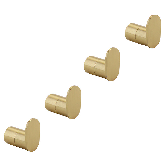 4 x Arezzo Brushed Brass Robe Hooks  Profile Large Image