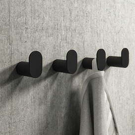 4 x Arezzo Matt Black Towel Hooks Large Image