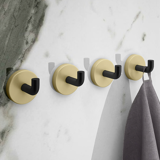 4 x Gatsby Matt Black & Brushed Brass Robe Hooks