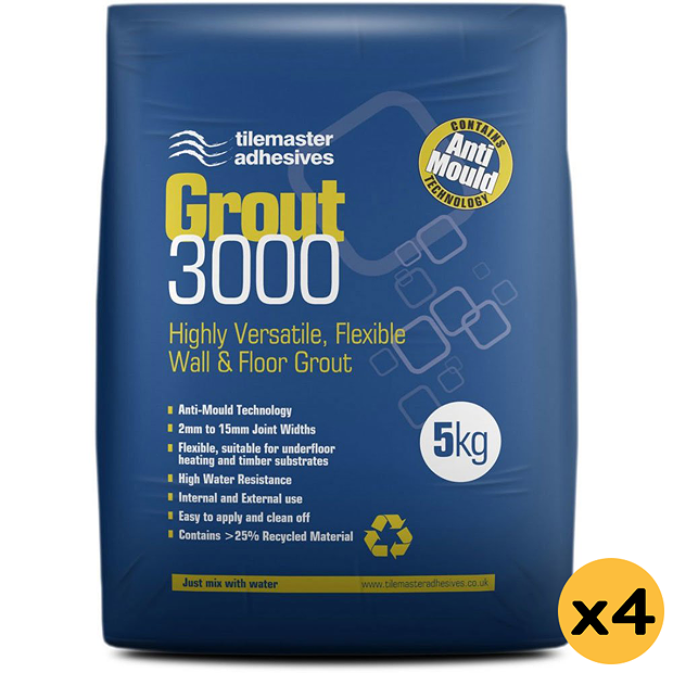 4 x Tilemaster Adhesives 5kg Grout 3000 Wall & Floor Grout Mid Grey