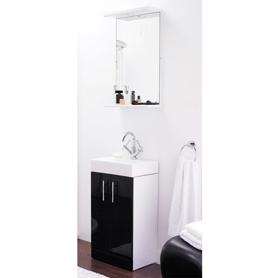 Nova High Gloss Black & White Basin Unit W/ Illuminated Mirror W450 X ...