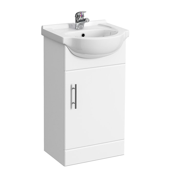 Alaska 950mm Cloakroom Vanity Unit Suite + Basin Mixer (Gloss White - Depth 300mm) Feature Large Ima