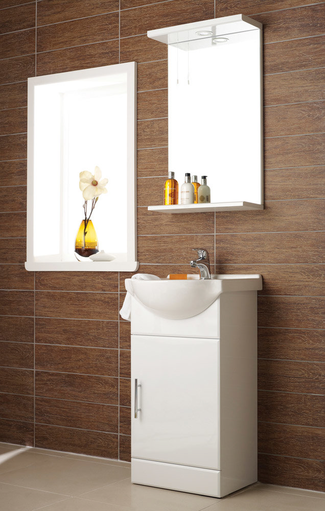 Alaska 450mm Vanity Unit with Illuminated Mirror (High Gloss White - Depth 300mm) Large Image