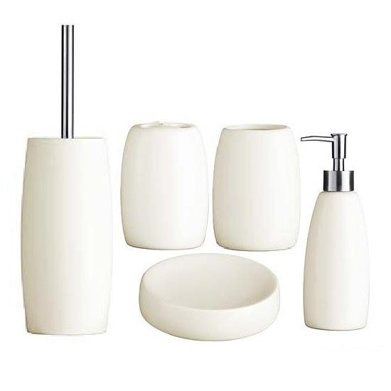 5 Piece Natural Stoneware Bathroom Accessories Set Large Image