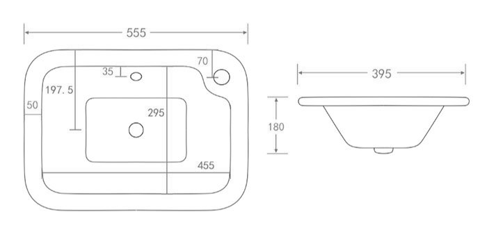 555 x 395mm Inset Basin 1TH