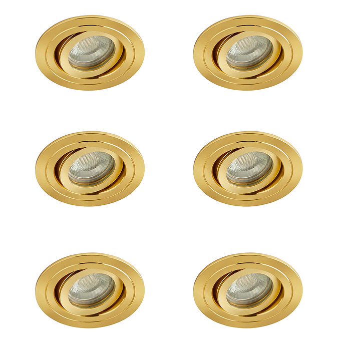 6 x Revive IP65 Satin Brass Round Tiltable Bathroom Downlights Large Image