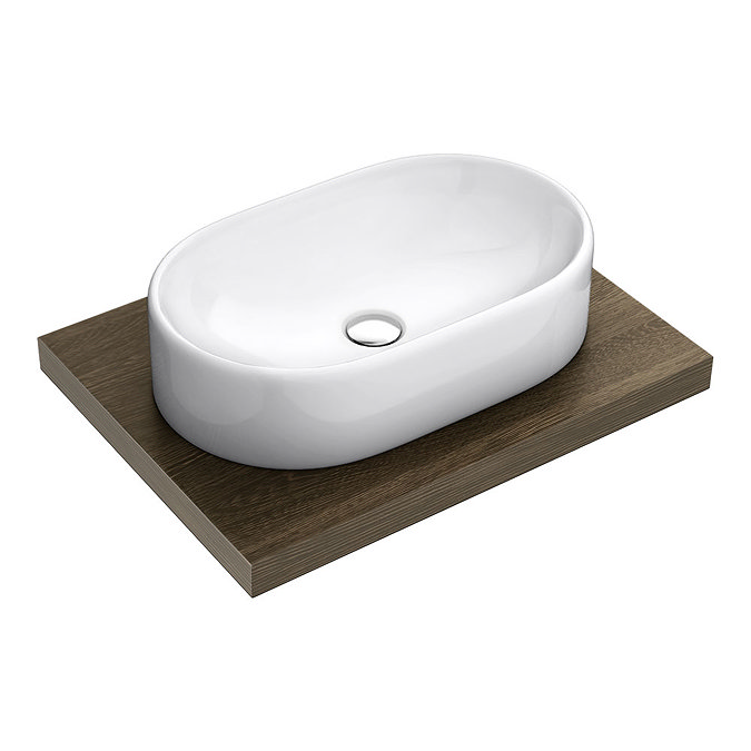 600 x 450mm Dark Wood Shelf with Nouvelle Semi-Oval Basin Large Image