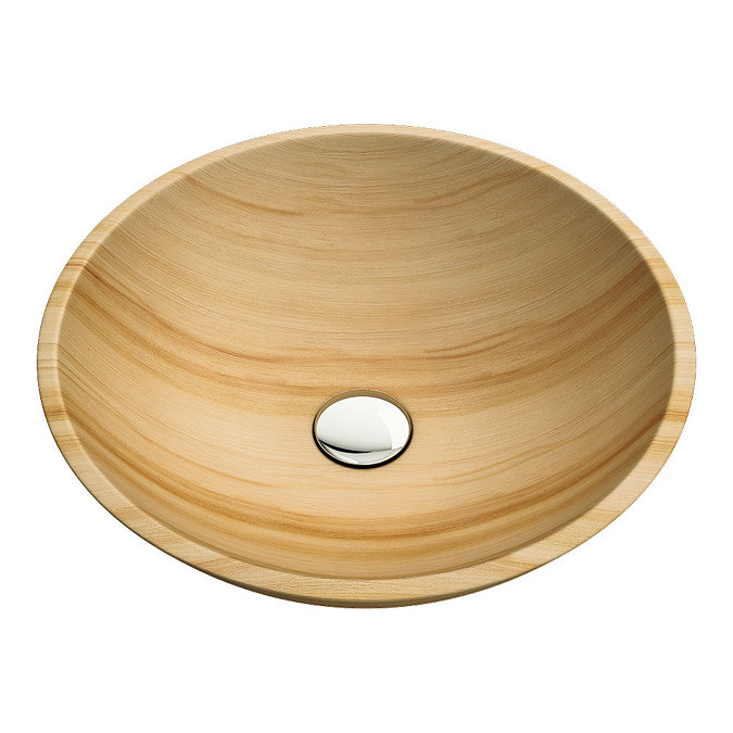 600 x 450mm Dark Wood Shelf with Round Sandstone Basin Feature Large Image