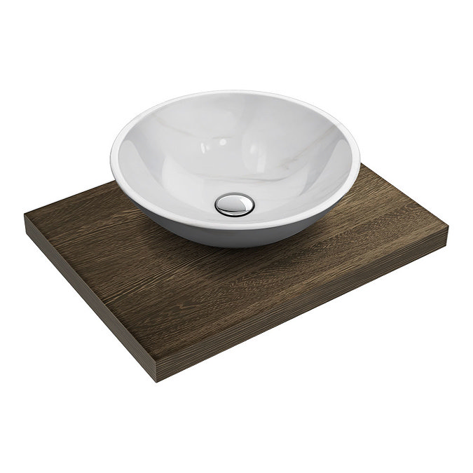 600 x 450mm Dark Wood Shelf with Round White Marble Basin Large Image